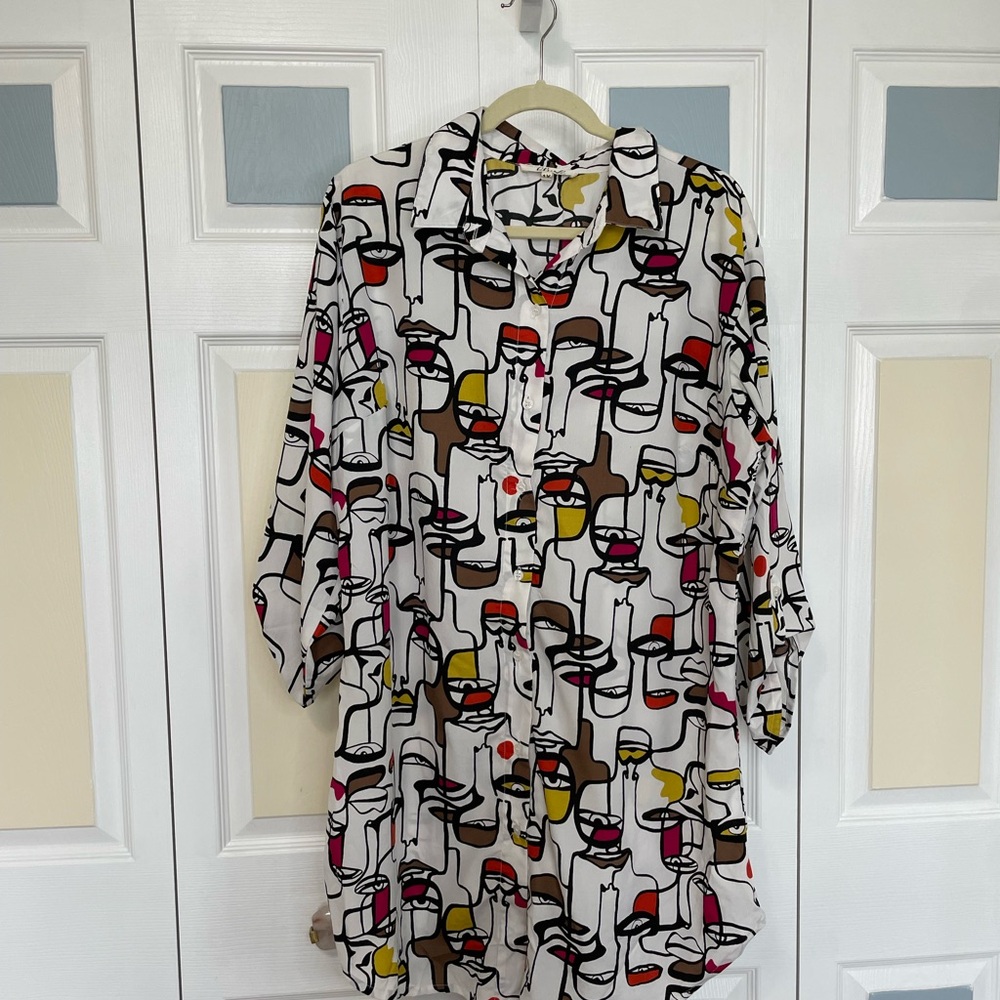 Hint of Blush Women’s Shirtwaist Dress Picasso Inspired Faces‎ Print Sz 1X
